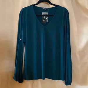 INC International Concepts V Neck Hunter Forest Long Sleeve Blouse
